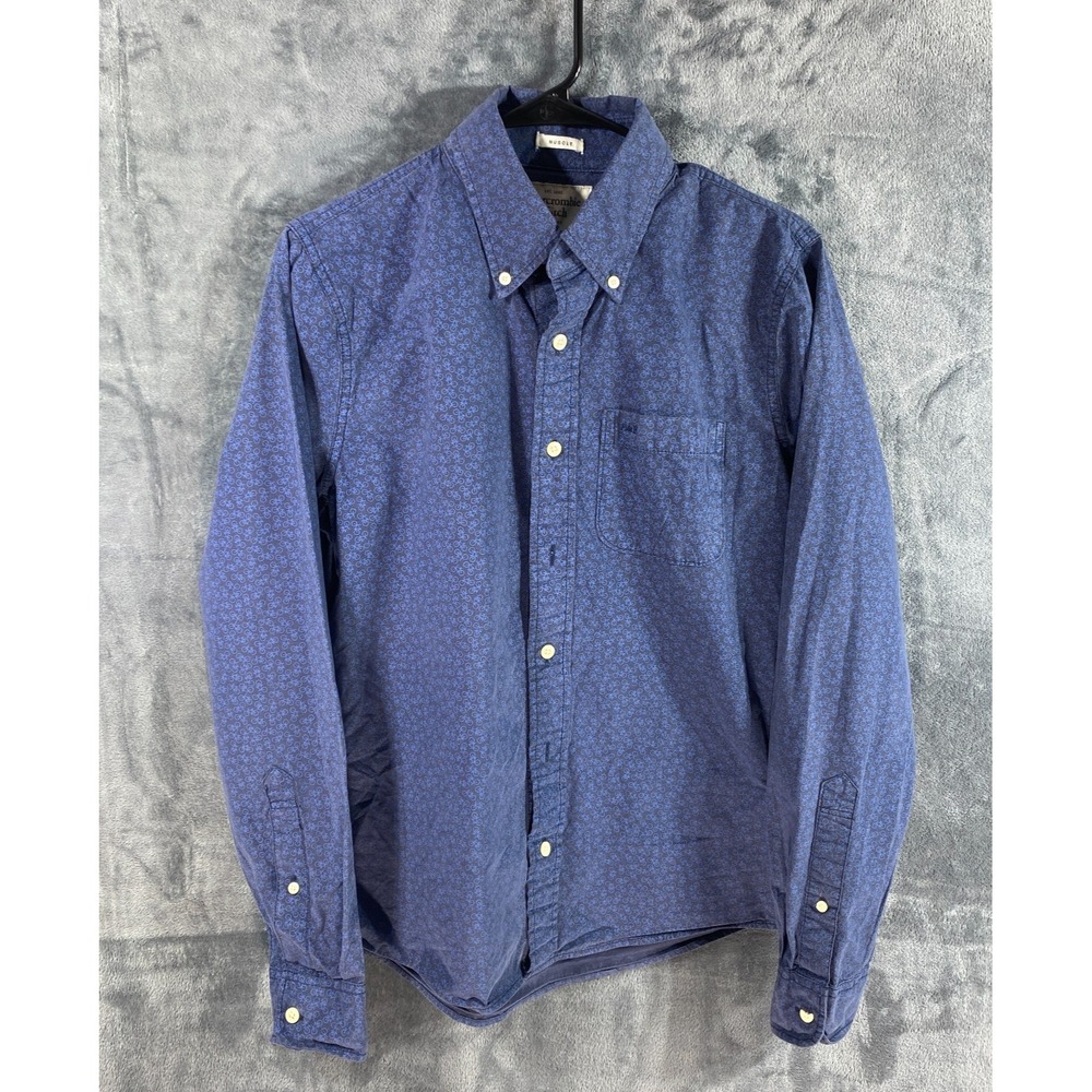 Abercrombie & Fitch Muscle Fit Shirt Mens Medium Blue Bicycle AOP Button Up